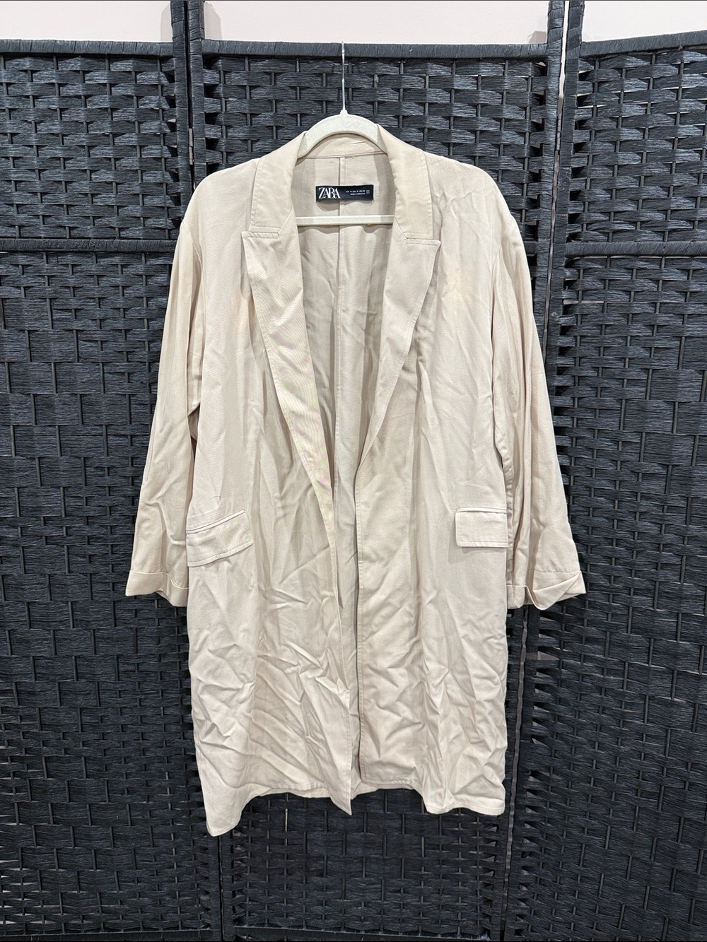 Zara Light Beige Lightweight Trench Longline Blazer